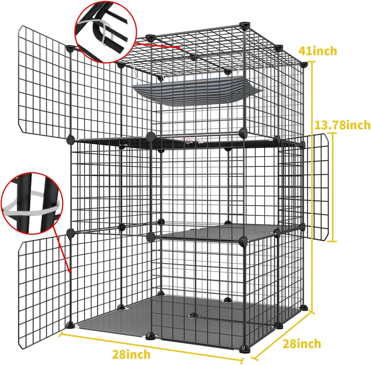 Black 3-Tier Metal Wire Cat Cage L96243