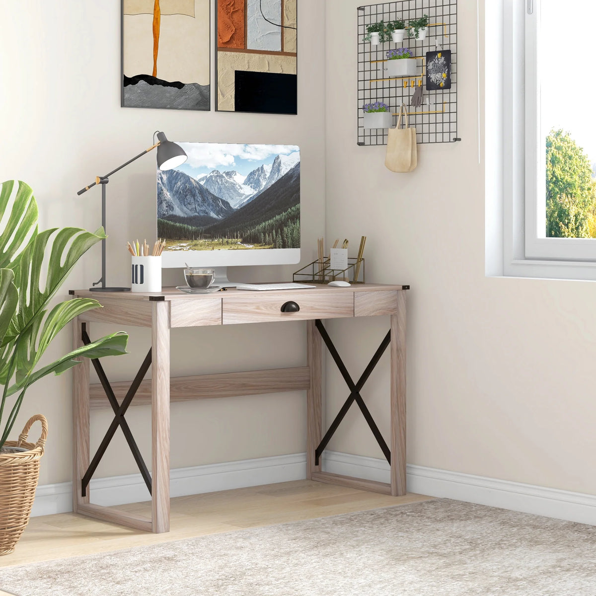 44 inch Rustic Writing Desk with Storage Drawer Y8233