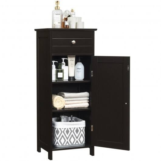 Brown Wooden Floor Cabinet with Drawer and Shelf R1437