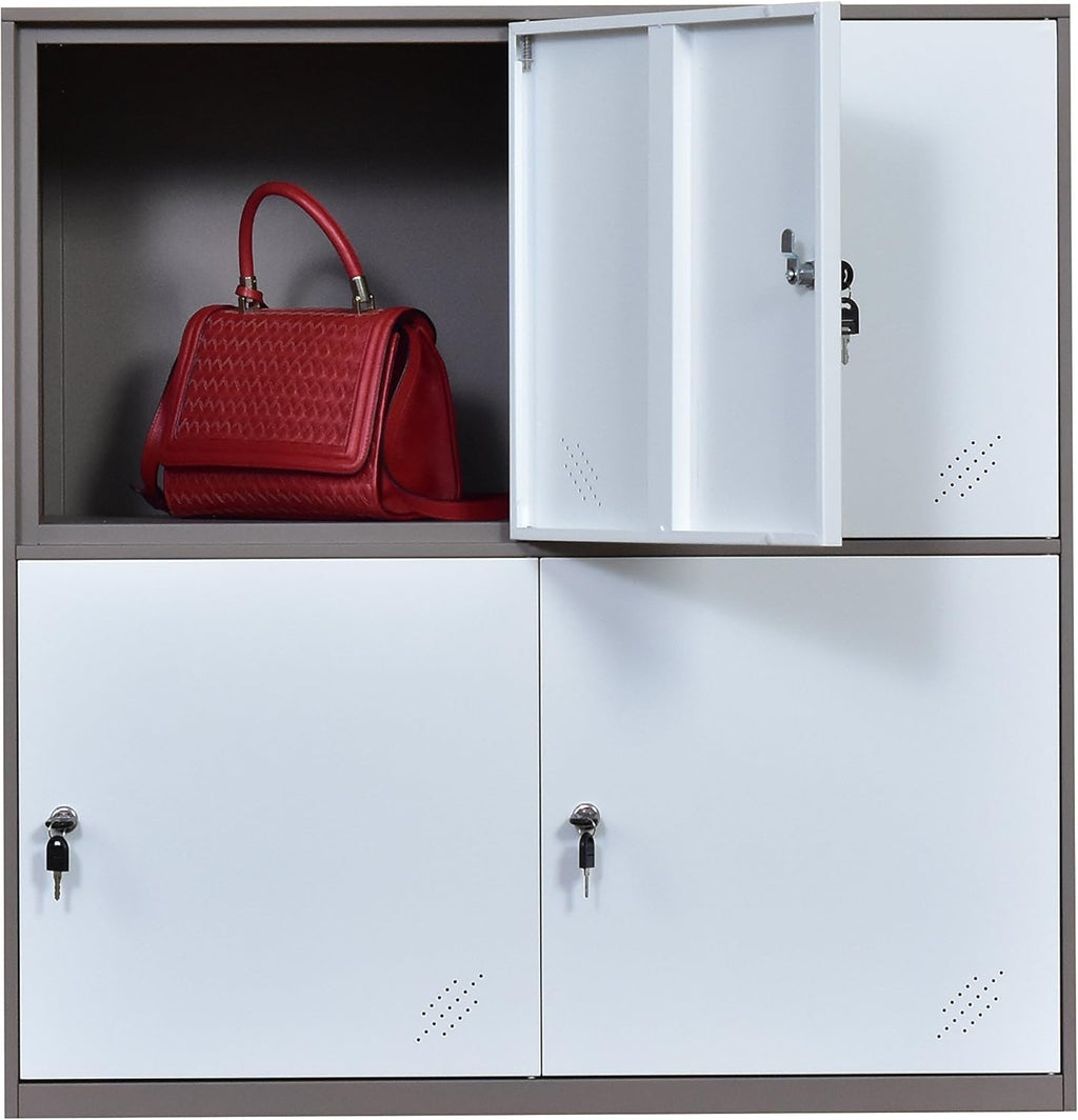 White Metal Storage Cabinet with Doors and Lock B683023