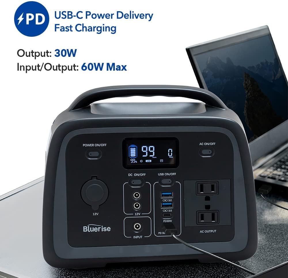 Portable Power Station 320Wh LiFePO4 with 2 AC Outlet 110V/300W Pure Sine Wave Solar Generator C7354