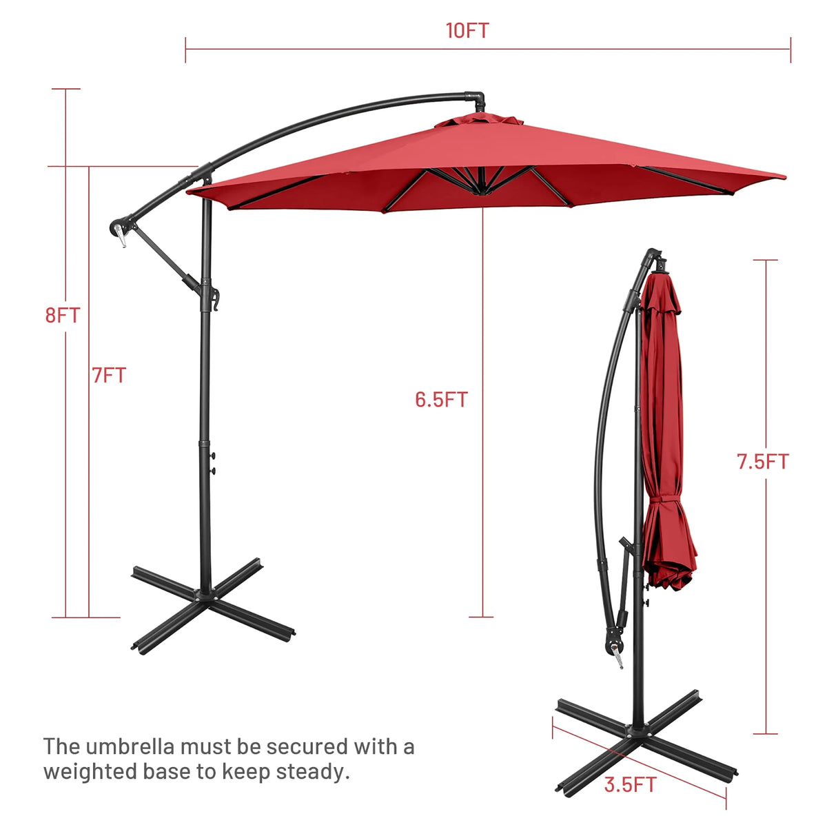 10 FT Patio Offset Umbrella with Cross Base Tilt Navy Blue F79340