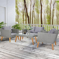 4 Pcs Wood Grain Patio Conversation Set with Loveseat and Tea Table J1332