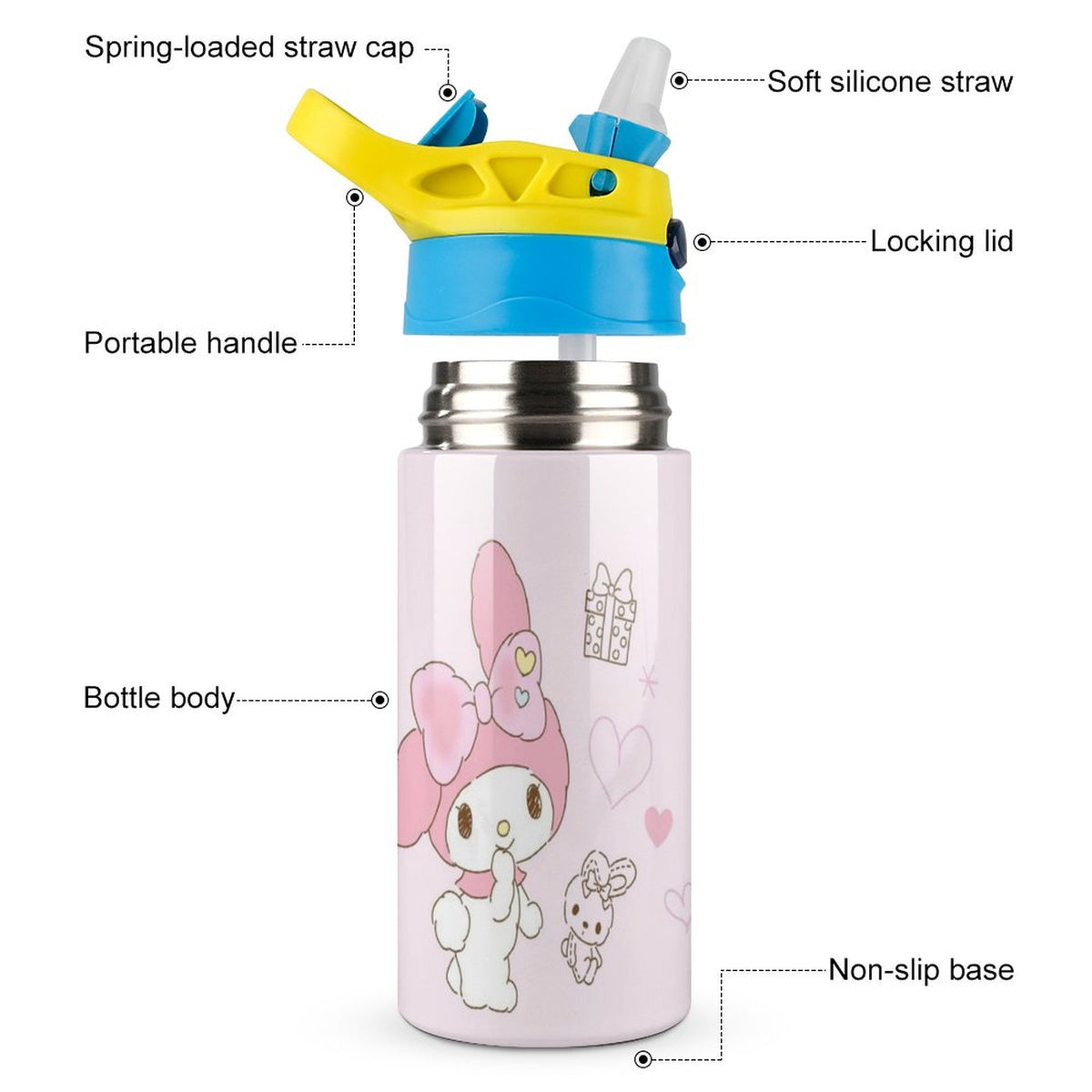 Pink Stainless Steel Children's Water Bottle With Straw O2757