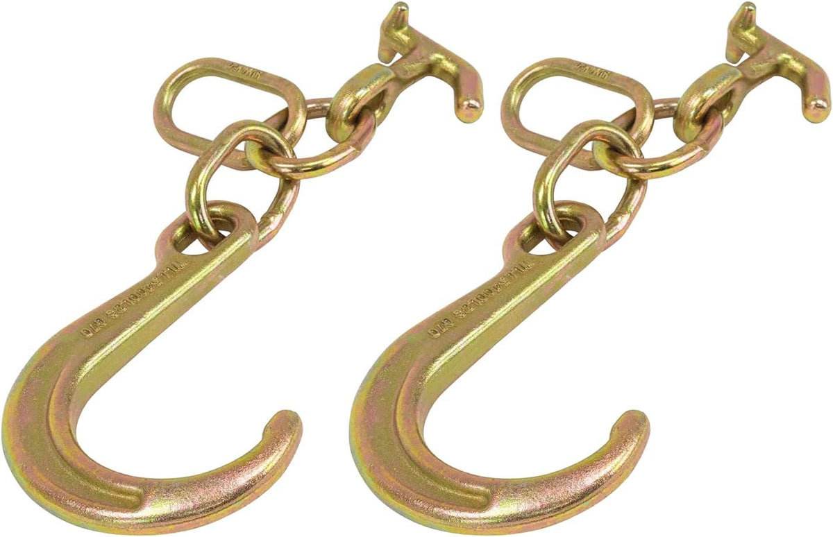 (2 Pack) 8" G70 J Hook with T-J Hooks and Enlarged Link, 5,400 lbs WLL K8210
