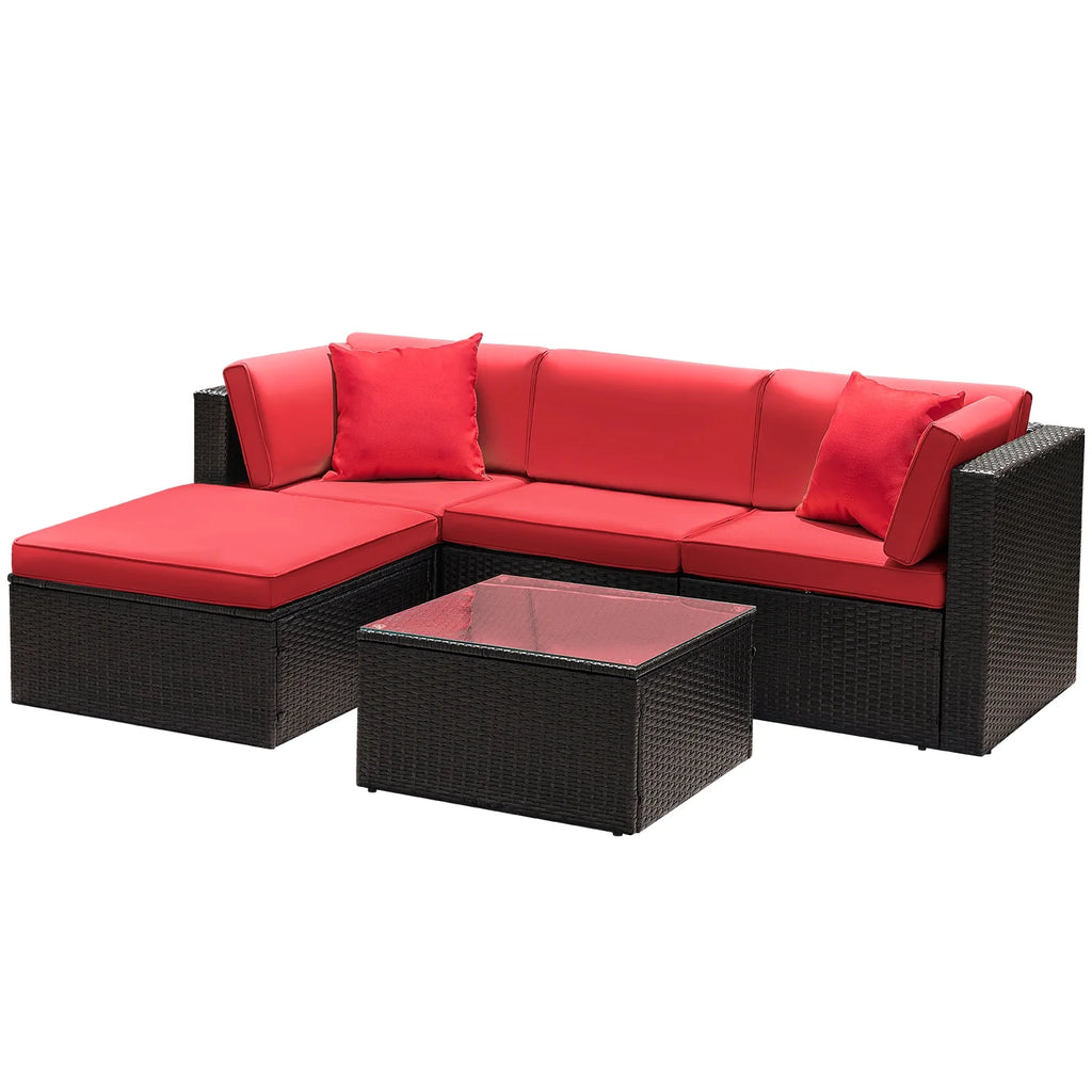 5 Pieces PE Rattan Wicker Patio Sectional Set with Table O71780