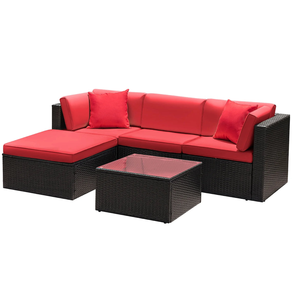 5 Pieces PE Rattan Wicker Patio Sectional Set with Table O71780