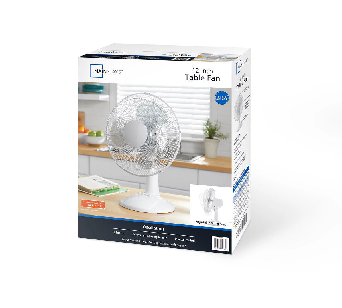 3-Speed Oscillating Table Fan White O818734