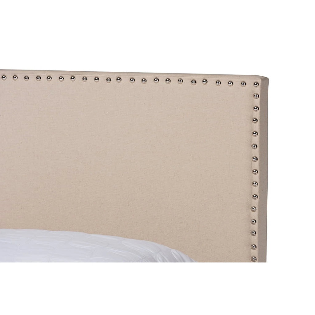 Beige Linen Fabric Upholstered Full Size Panel Bed Q306188