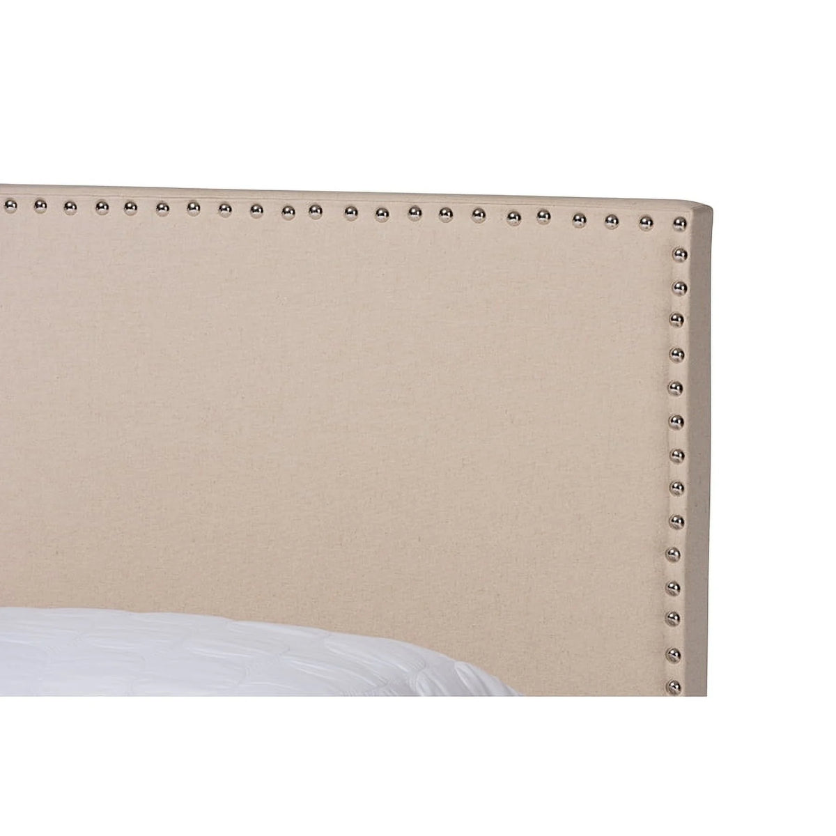 Beige Linen Fabric Upholstered Full Size Panel Bed Q306188
