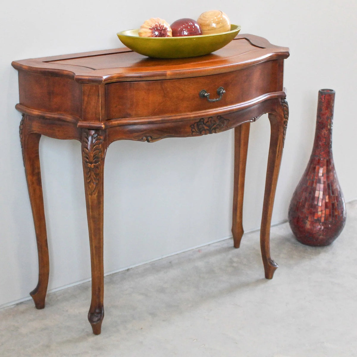 Hand Carved Wood Console Table with Drawer A56338