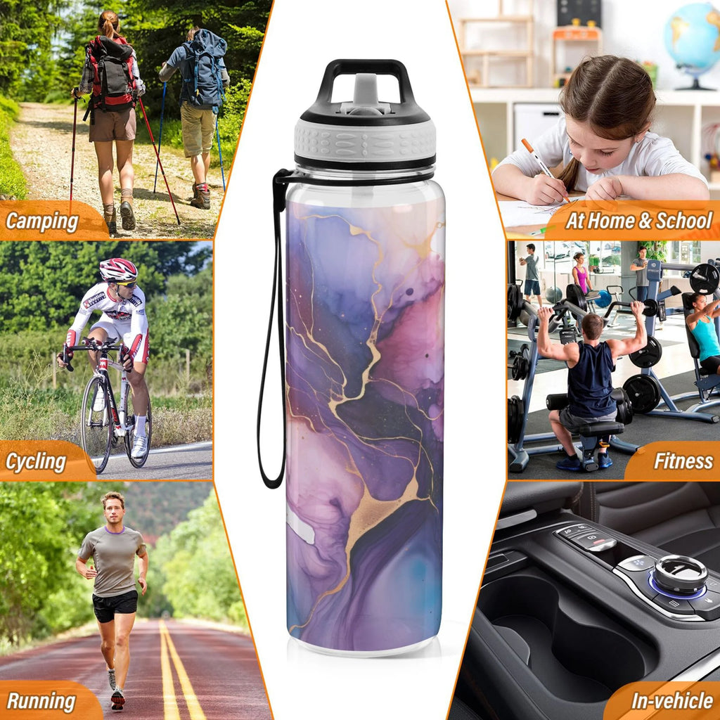 Purple and Blue Marble 32oz Tritan Leakproof Water Bottle with Straw U25815