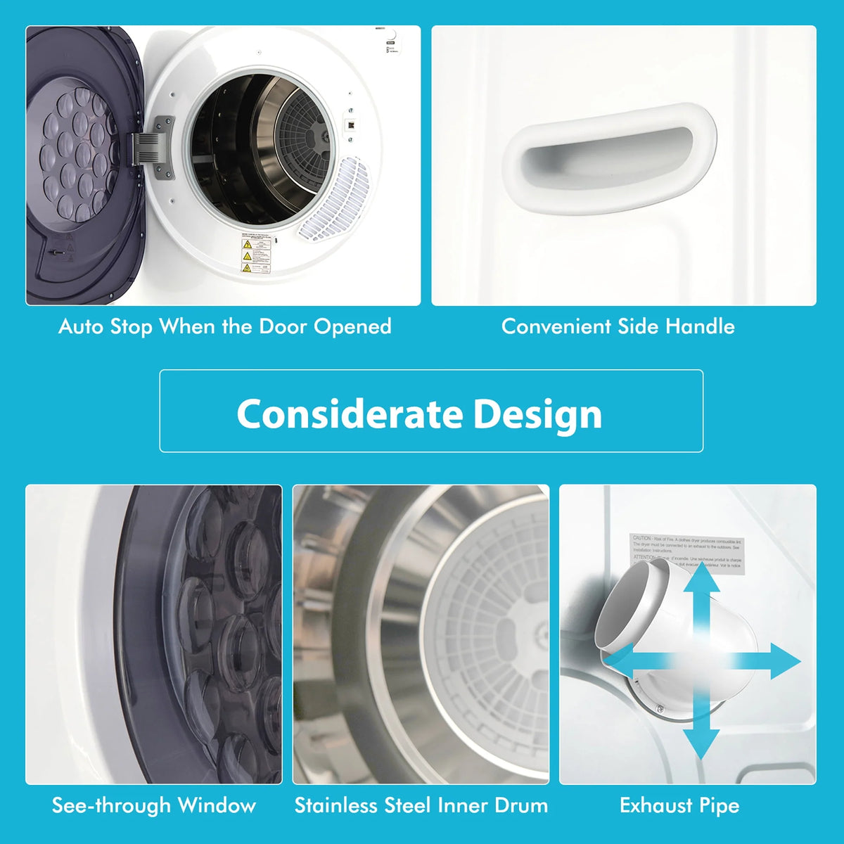 1500W Compact Electric Laundry Dryer Stainless Steel 13.2 lbs L821510