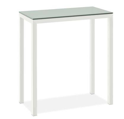 Modern Parsons Bar Table with Satin Etched Tempered Glass Top and White Base I9952