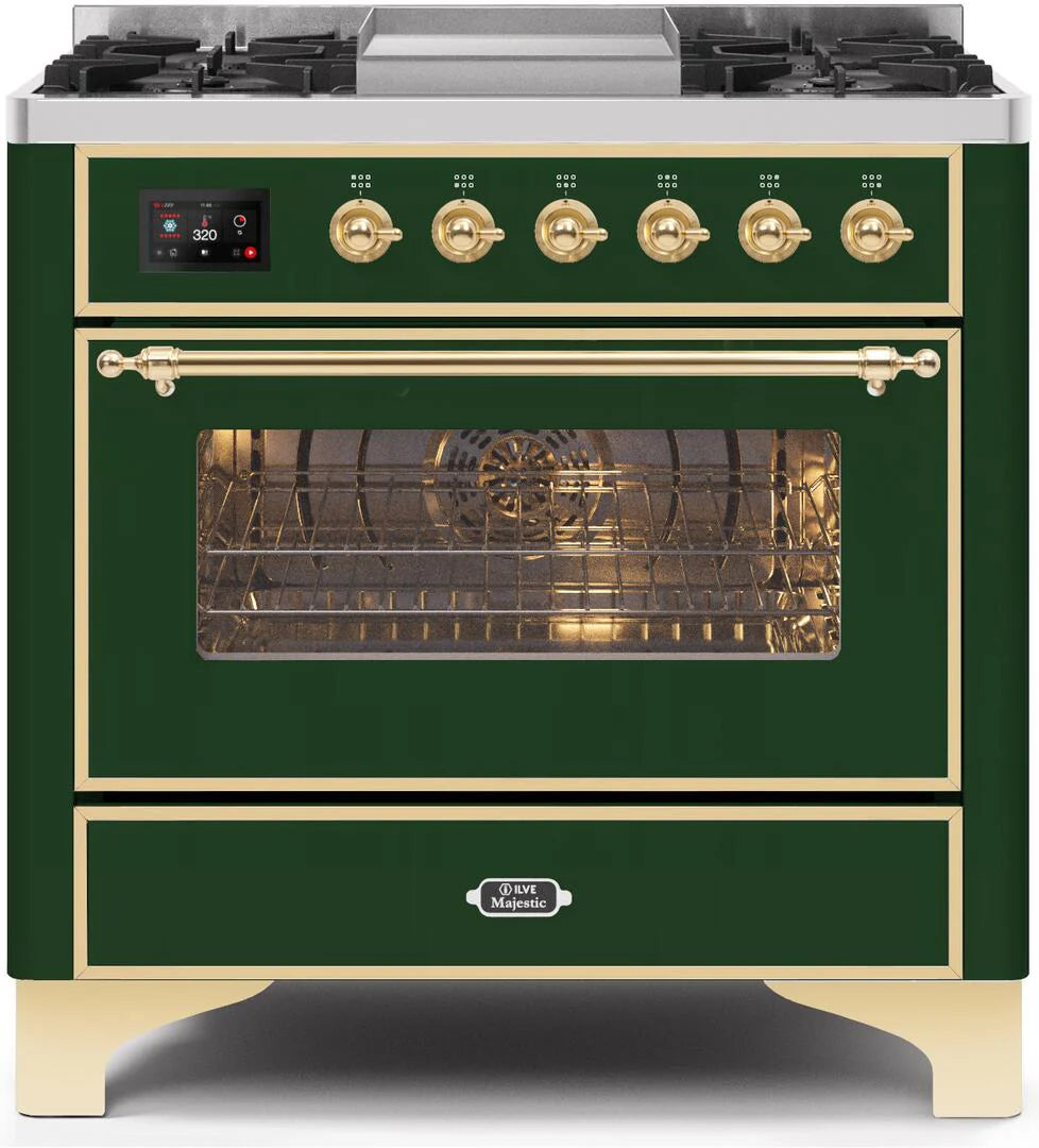 36 Dual Fuel Propane Gas Range Emerald Green Brass Trim M7368