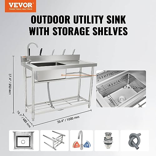Stainless Steel 1 Compartment Utility Sink with Faucet R1872
