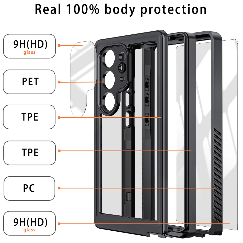Black Waterproof Rugged Phone Case with Screen Protector S8746