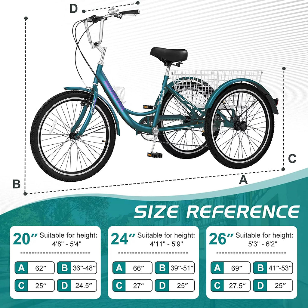 20/24/26 inch 7 Speed Adult Tricycles with Big Basket W809