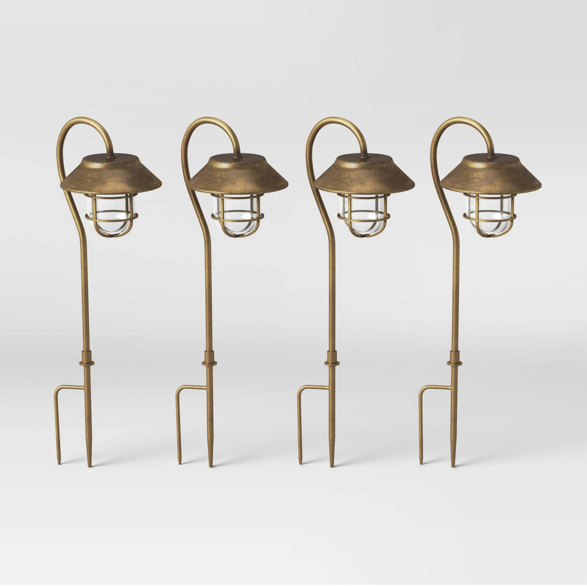 4pk Antique Brass Solar Pathway Lights E9126