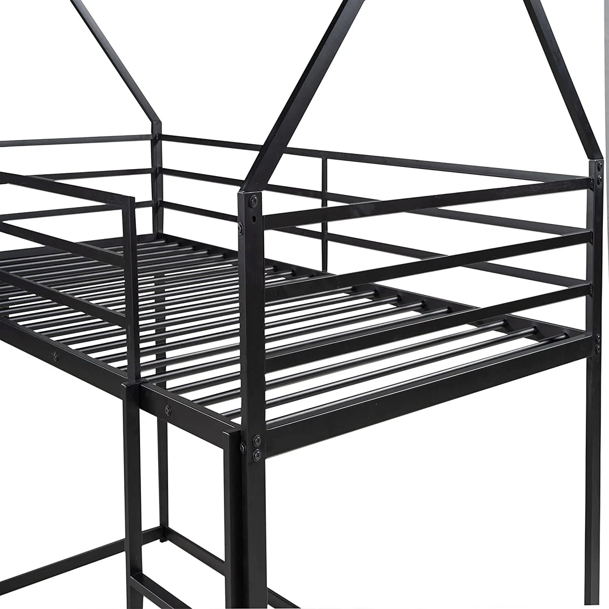 Black Metal Frame Floor Bunk Bed with Slide and Built-In Ladder Y6282