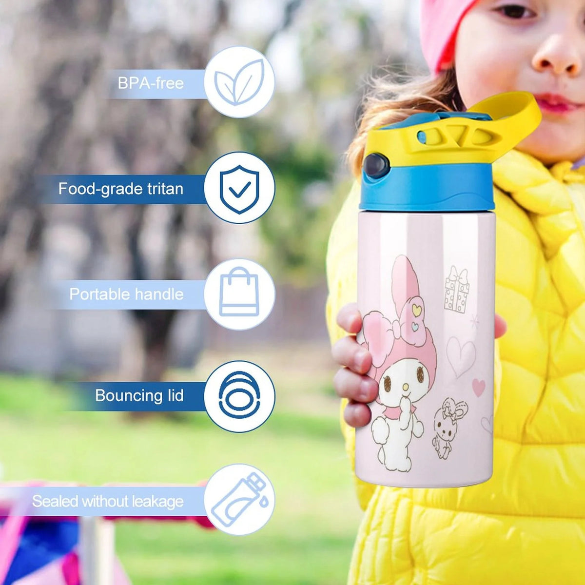 Pink Stainless Steel Children's Water Bottle With Straw O2757