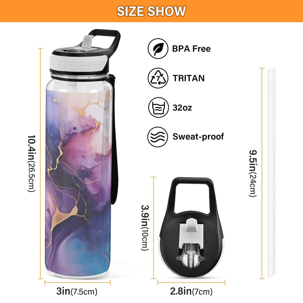 Purple and Blue Marble 32oz Tritan Leakproof Water Bottle with Straw U25815