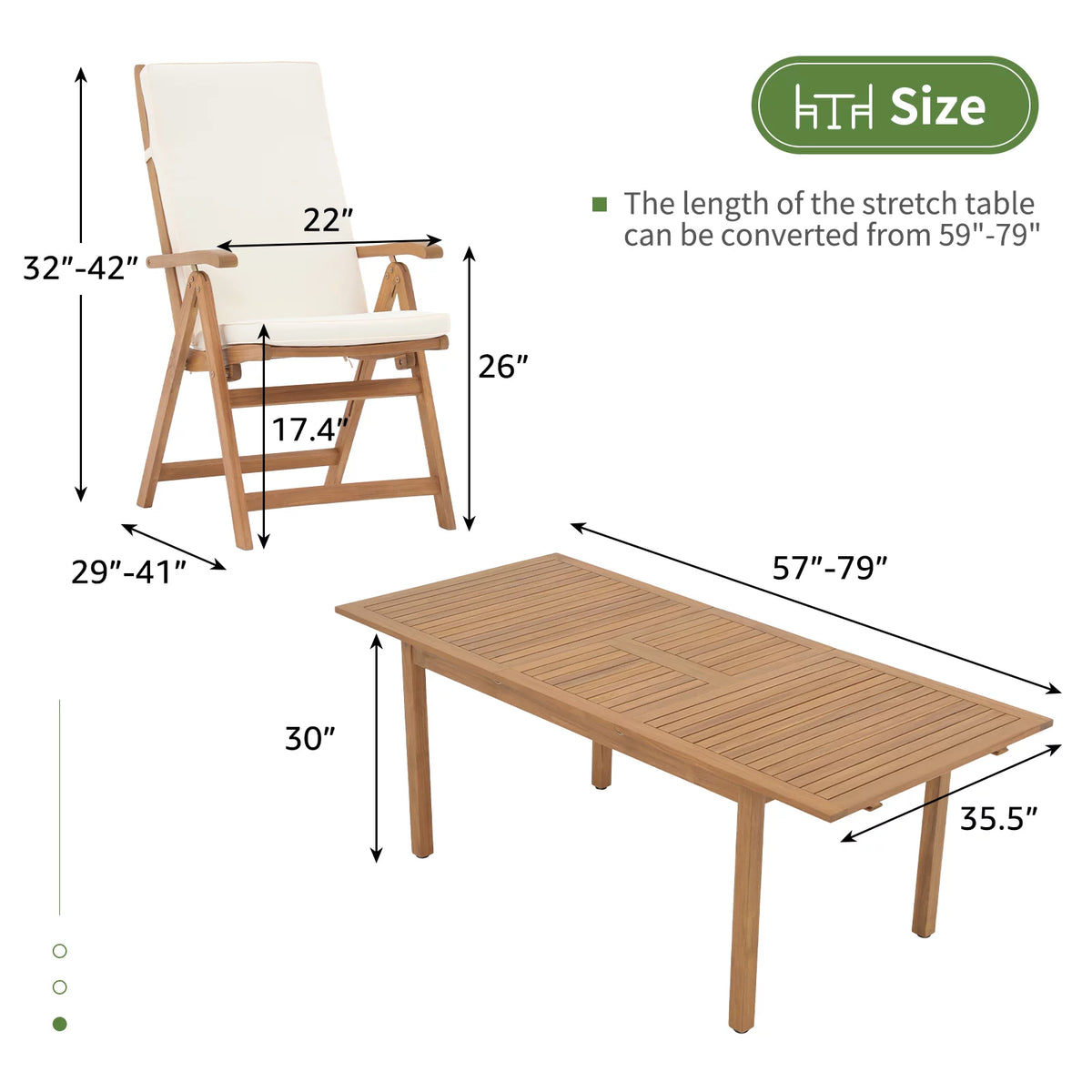 7 Piece Acacia Wood Patio Dining Set B593