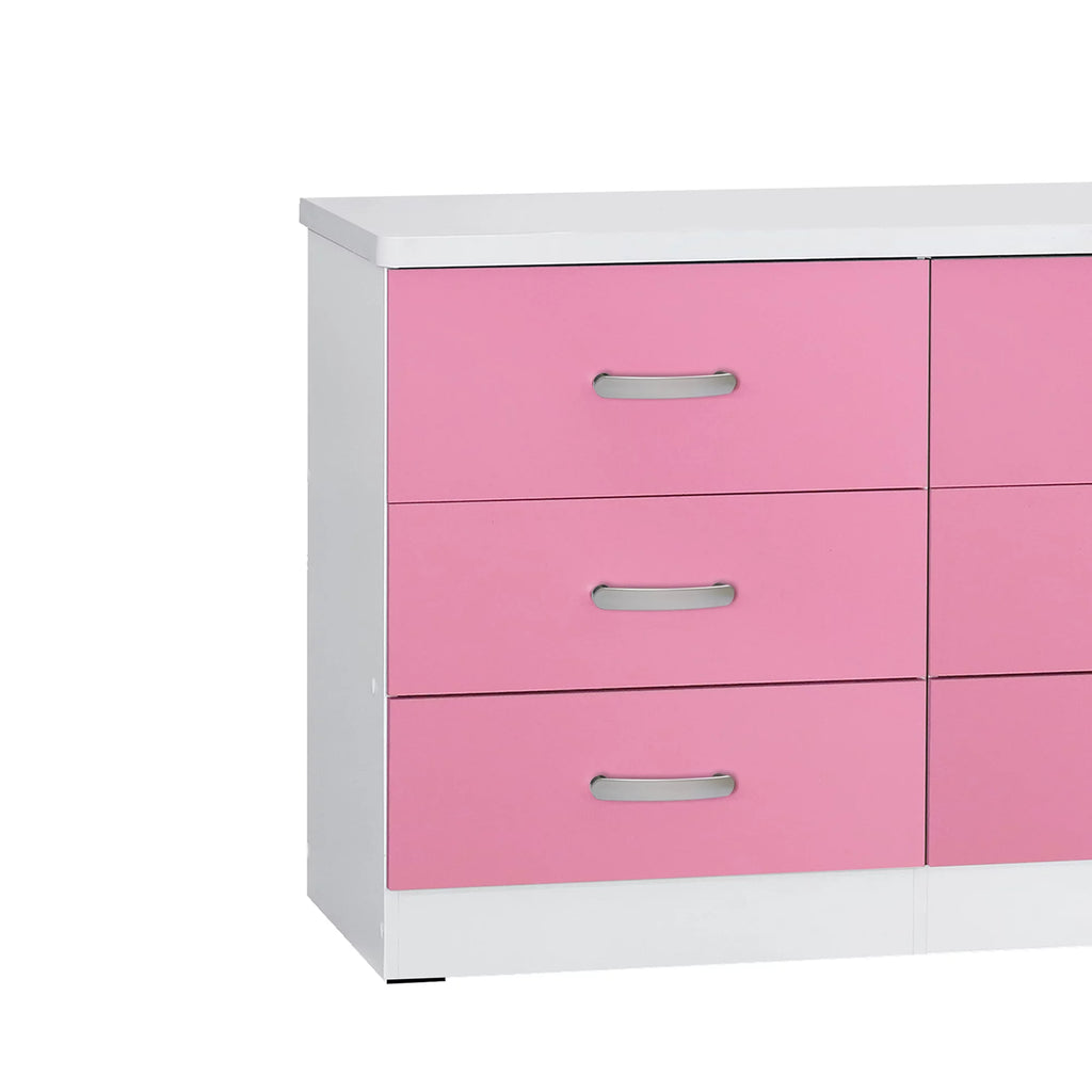 White & Pink 6 Drawer Wooden Double Dresser K2498