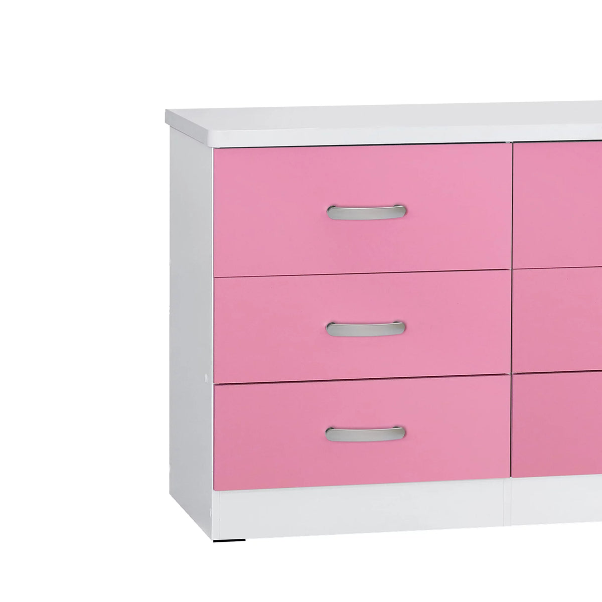 White & Pink 6 Drawer Wooden Double Dresser K2498
