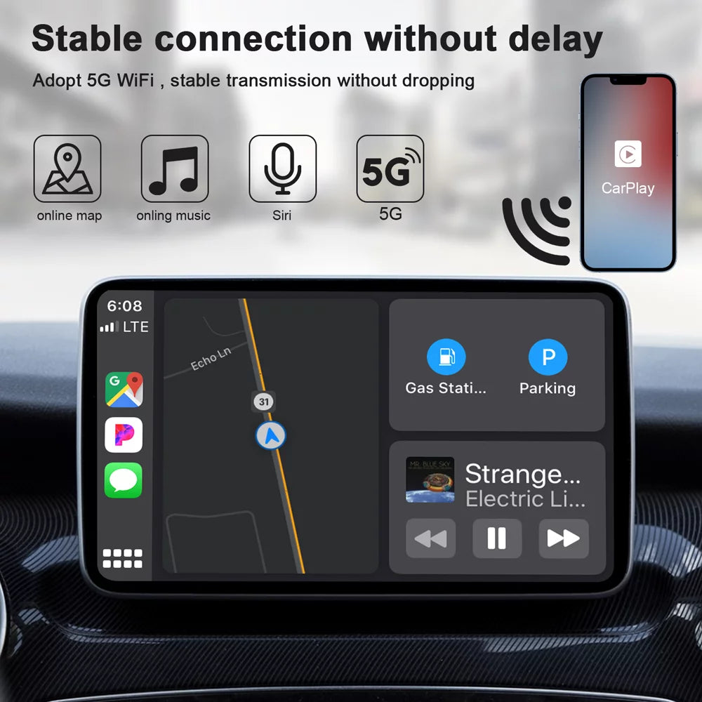 Car Adapter for Apple Cell Phone Carplay Wired to Wireless Smart Box C269