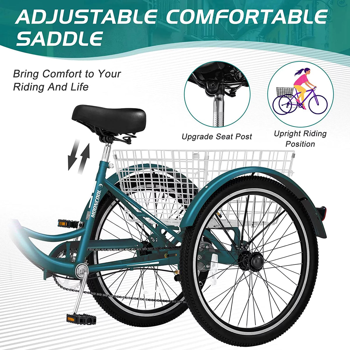 20/24/26 inch 7 Speed Adult Tricycles with Big Basket W809