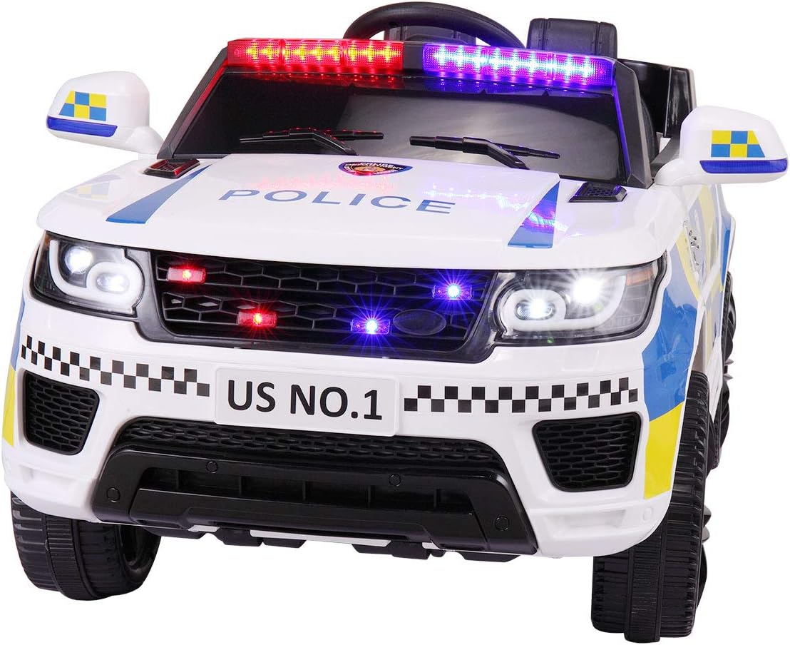 Black 12V Kids Ride On Police Car Electric with Remote Control P7600