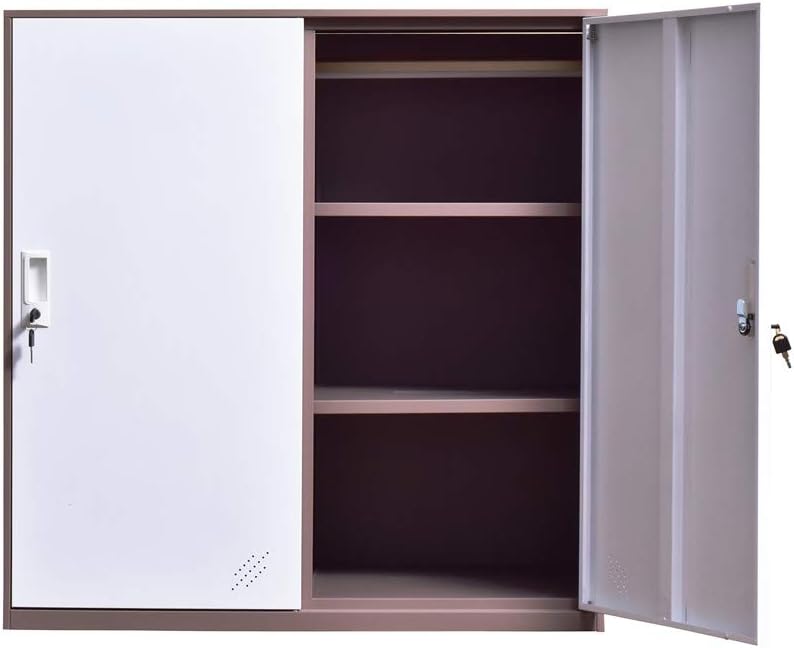 White Metal Storage Cabinet with Doors and Lock B683023