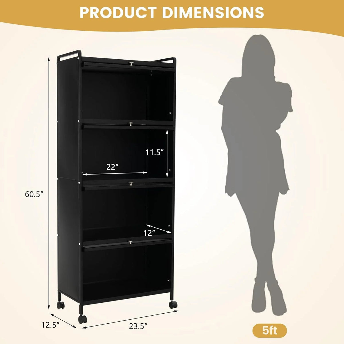 5-Tier Freestanding Kitchen Cabinet with 4 Rolling Casters Y7938