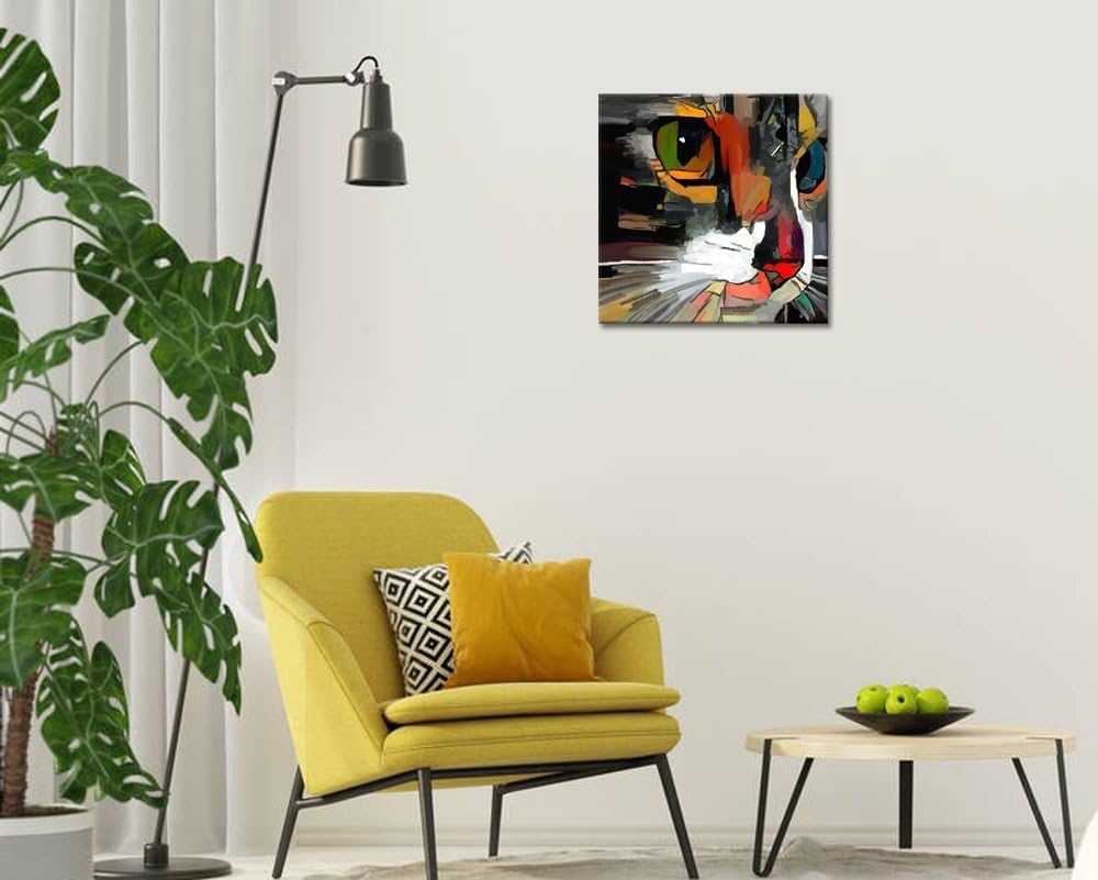 Abstract Colorful Cat Painting Giclee Prints Gallery Wrap Ready to Hang (01 Cat, 20x20) T2664