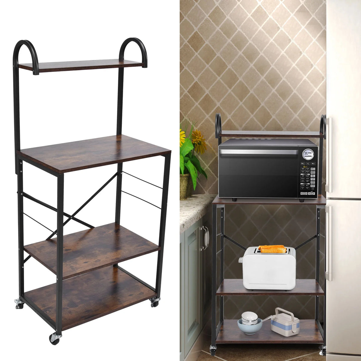 Microwave Storage Stand with Wheels Utility Shelf N4158
