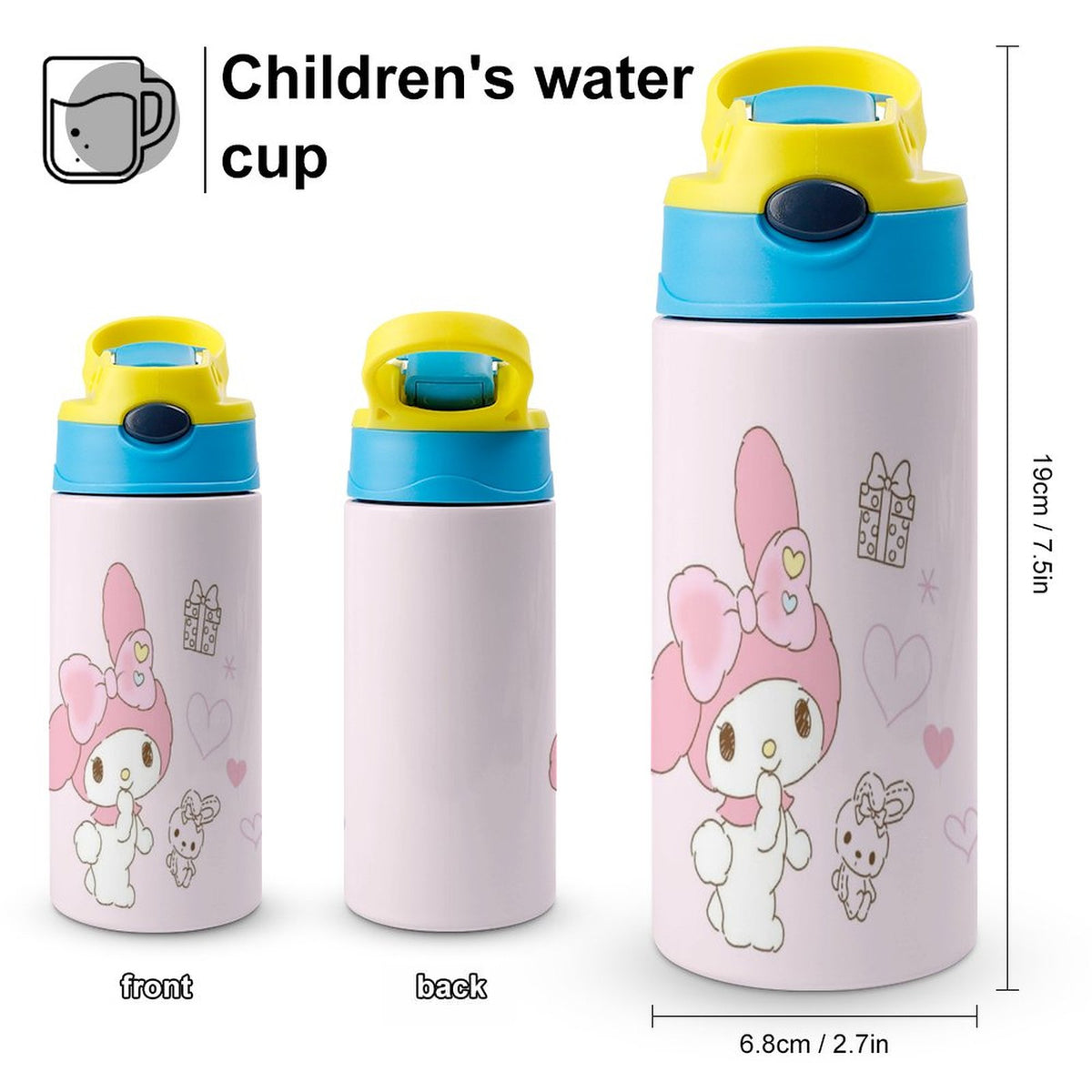 Pink Stainless Steel Children's Water Bottle With Straw O2757
