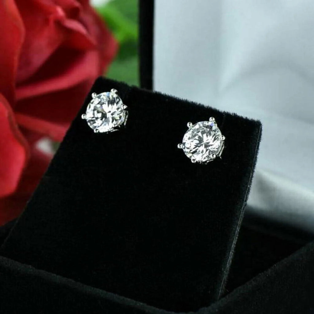 1 Carat Solitaire Round Moissanite Stud Earrings Screw Back B4257