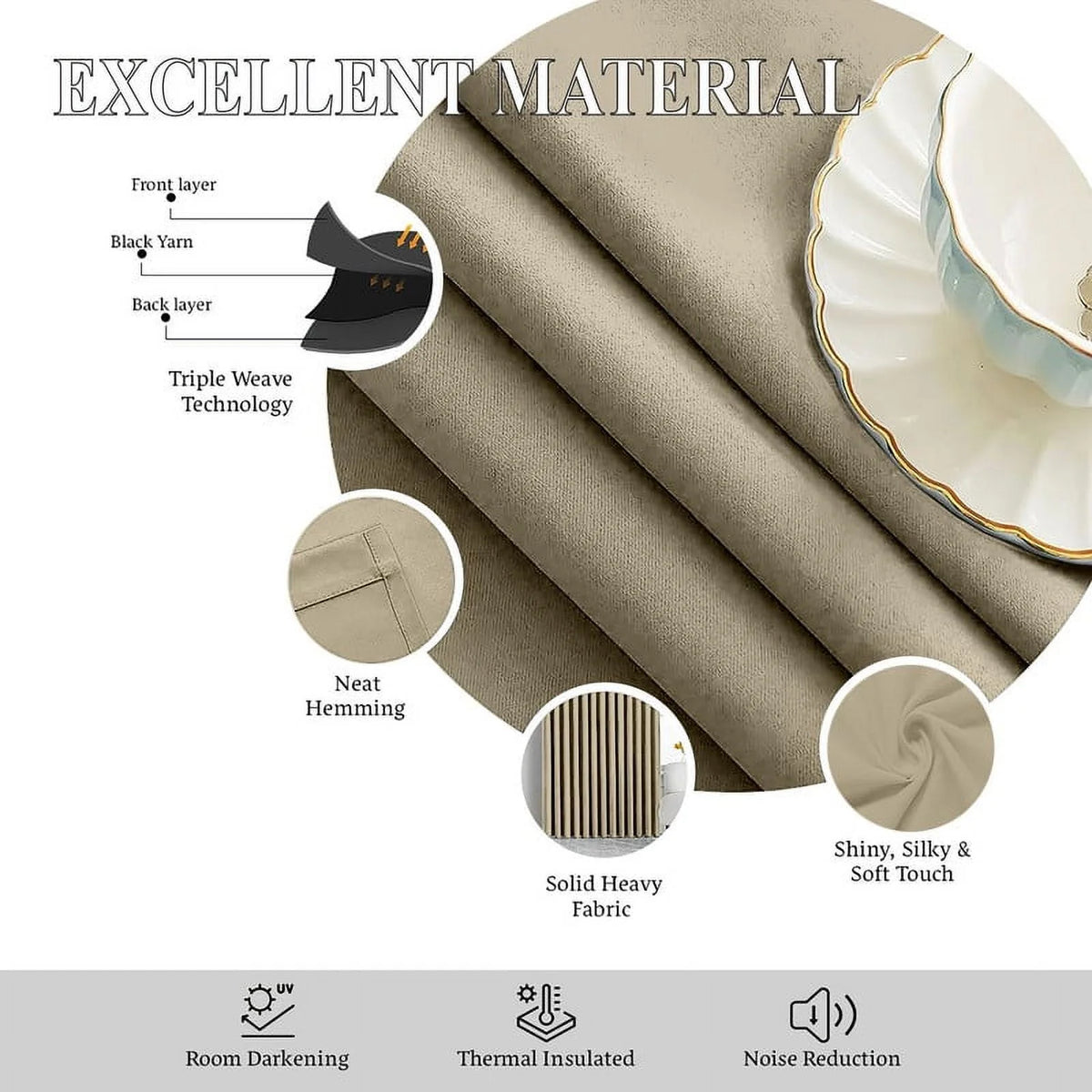 Beige Blackout Curtain 42x84 G8302