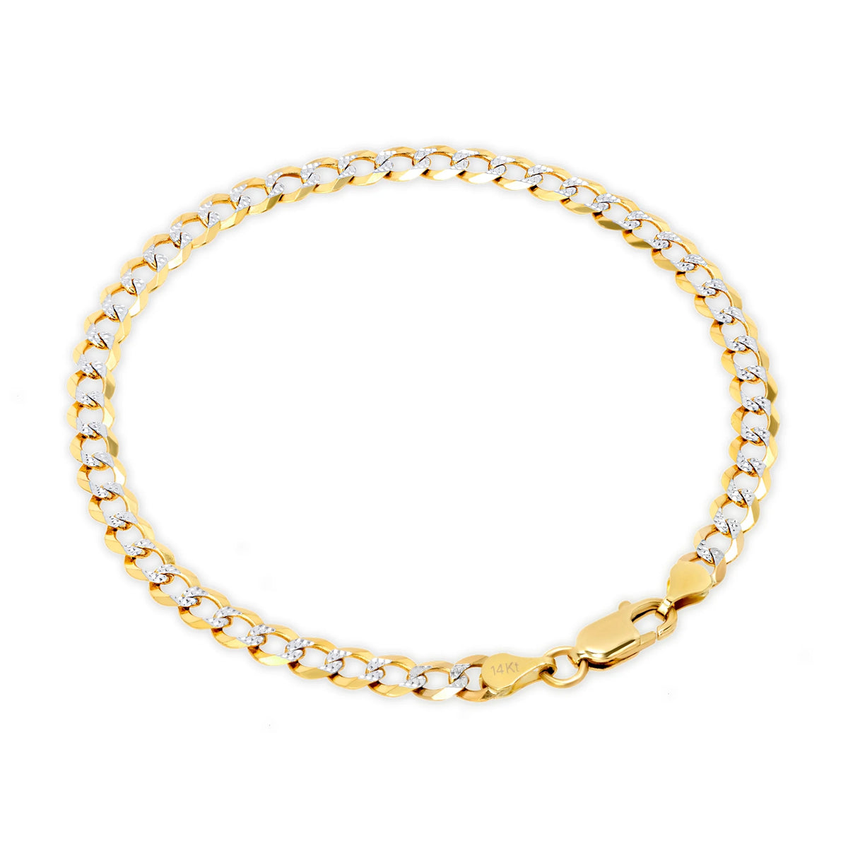 14k Yellow Gold Solid 5mm Cuban Chain Pave Two Tone Bracelet M966121