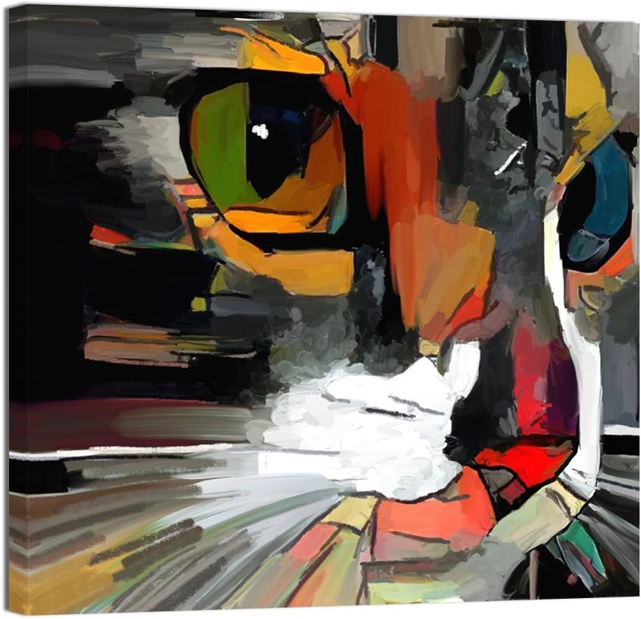 Abstract Colorful Cat Painting Giclee Prints Gallery Wrap Ready to Hang (01 Cat, 20x20) T2664