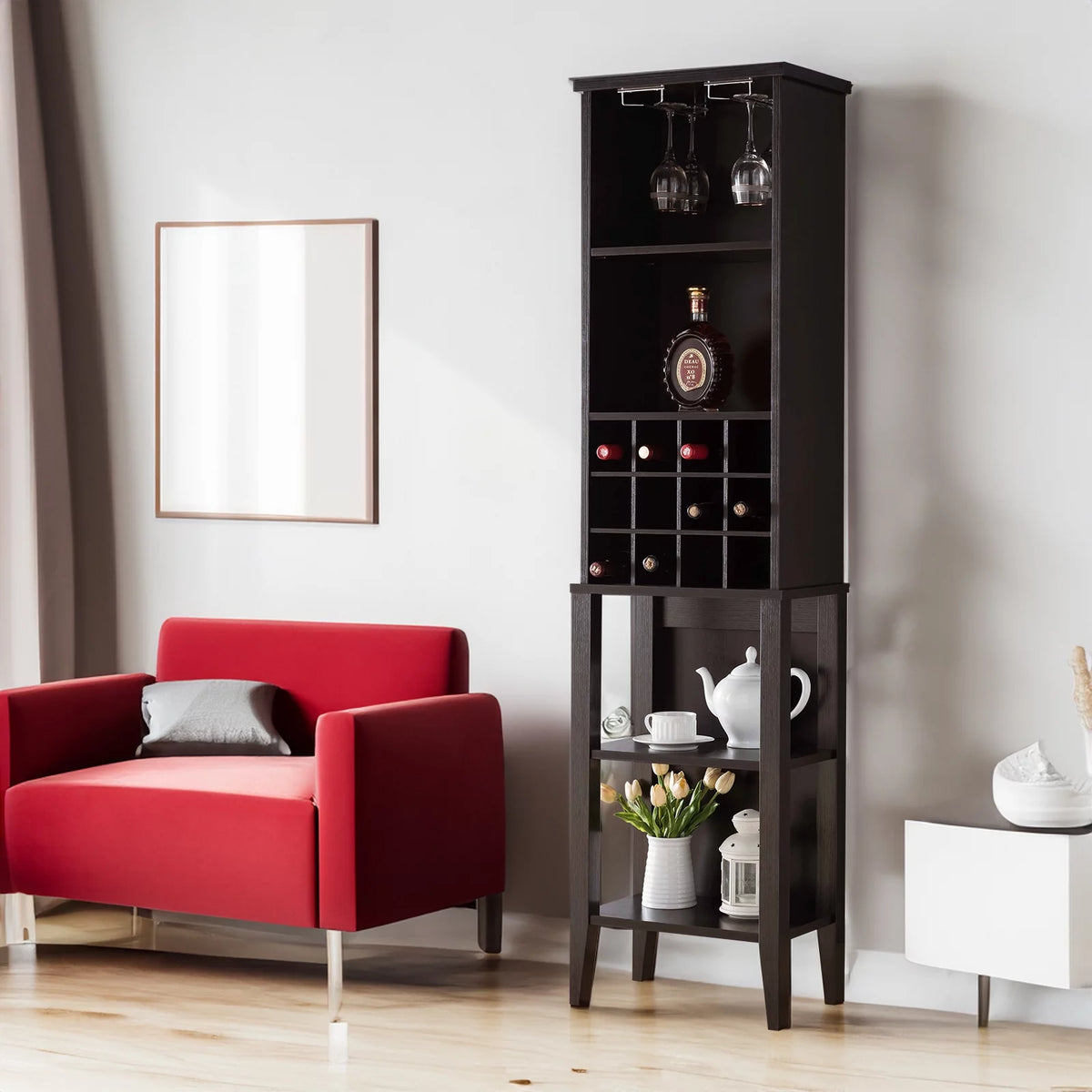 Free Standing Wine Bar Cabinet with Adjustable Shelf L7067