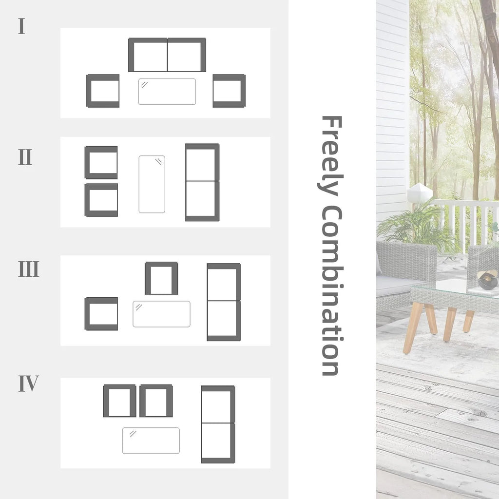 4 Pcs Wood Grain Patio Conversation Set with Loveseat and Tea Table J1332