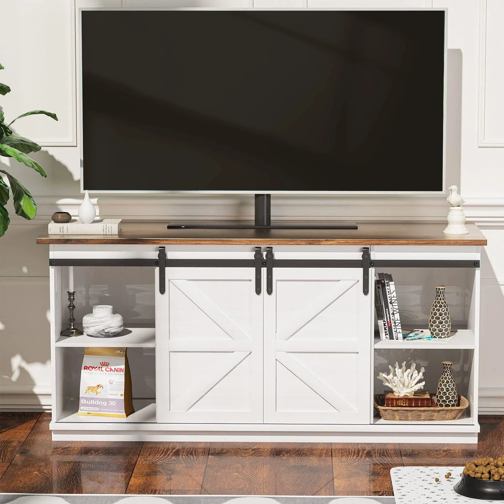 Farmhouse TV Stand with Sliding Barn Door R878410