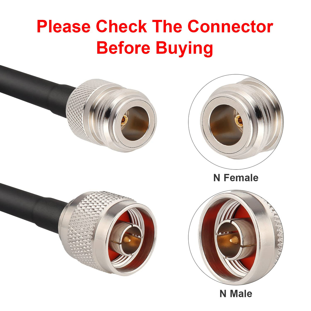 25ft N Male to N Female Coax Extension Cable, 50 ohm Low Loss T58798