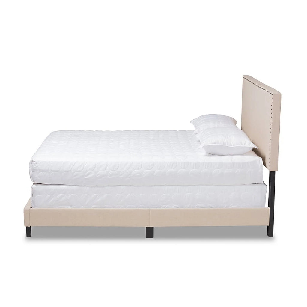 Beige Linen Fabric Upholstered Full Size Panel Bed Q306188