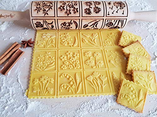 Embossing Rolling Pin with 16 Different Flowers H91816
