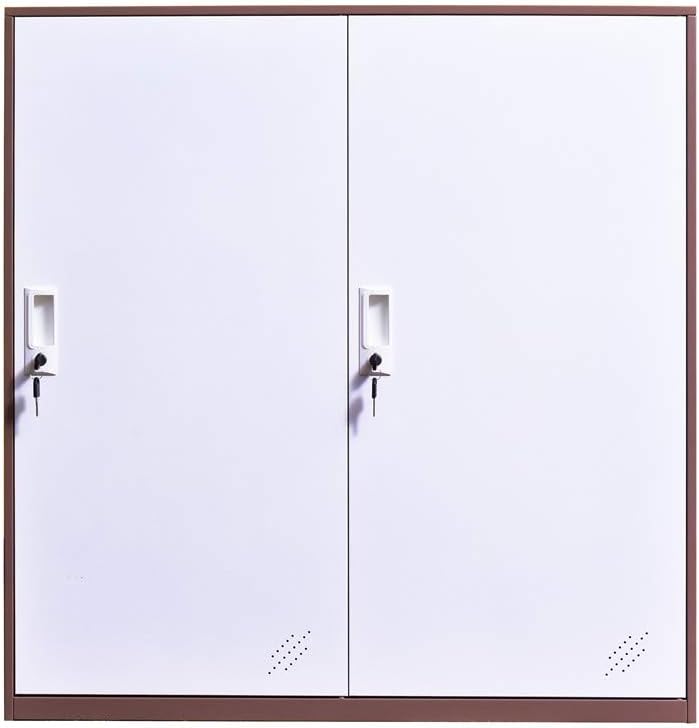 White Metal Storage Cabinet with Doors and Lock B683023