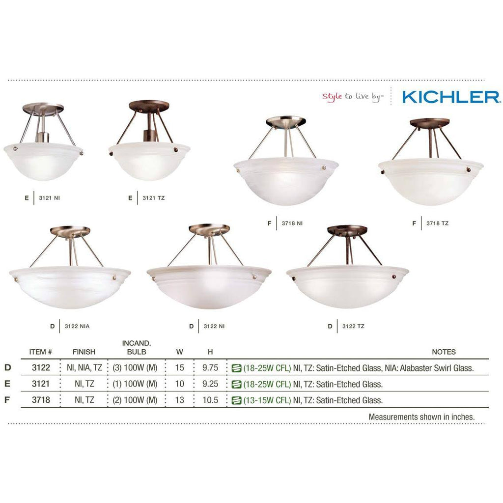 Brushed Nickel 3 Light Semi Flush W605604