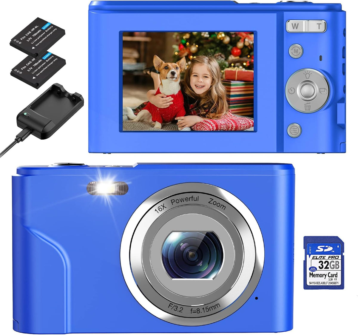 Mini Kids Camera FHD 1080P 36.0 MP 16X Digital Zoom LCD Screen with 32GB SD Card 2 Batteries & Charger Compact Portable Camera Pack of 2 J4392